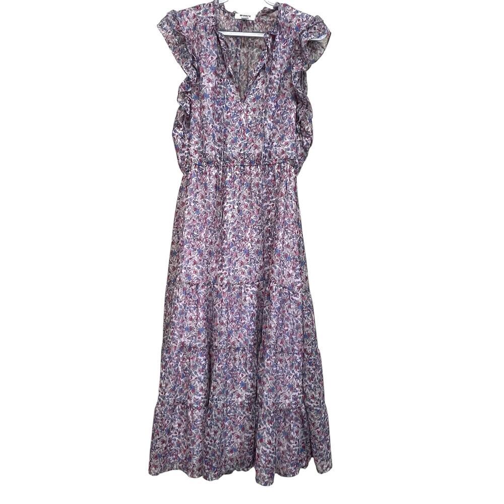 BB Dakota Steve Madden Floral Maxi Dress Medium Ruffle Sleeve Tiered